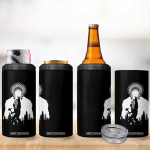 Bigfoot Native American Chief 4 in 1 Can Cooler Tumbler Hunting Spear Warrior Graphic