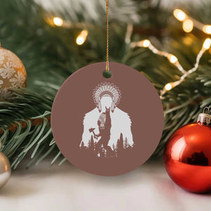 Bigfoot Native American Chief Ceramic Ornament Hunting Spear Warrior Graphic