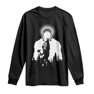 Bigfoot Native American Chief Long Sleeve Shirt Hunting Spear Warrior Graphic