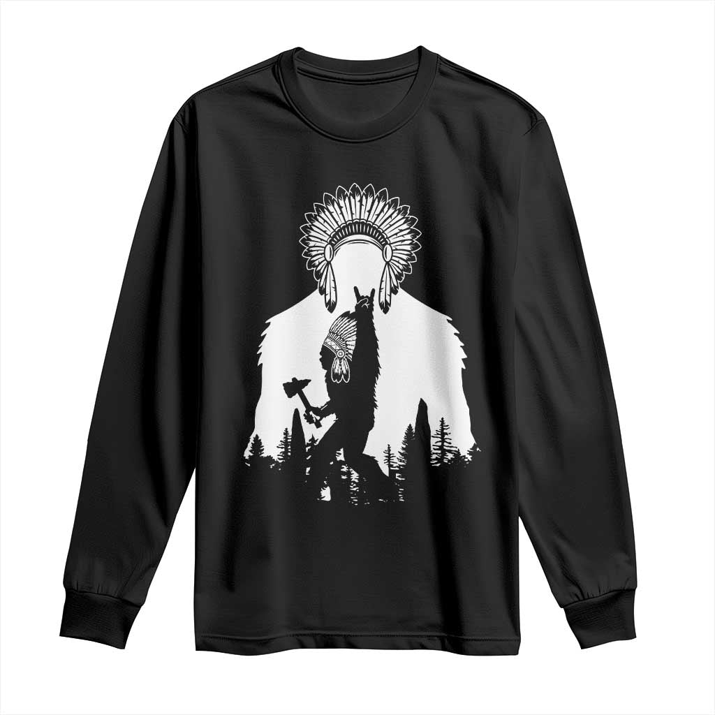 Bigfoot Native American Chief Long Sleeve Shirt Hunting Spear Warrior Graphic TS12 Black Print Your Wear