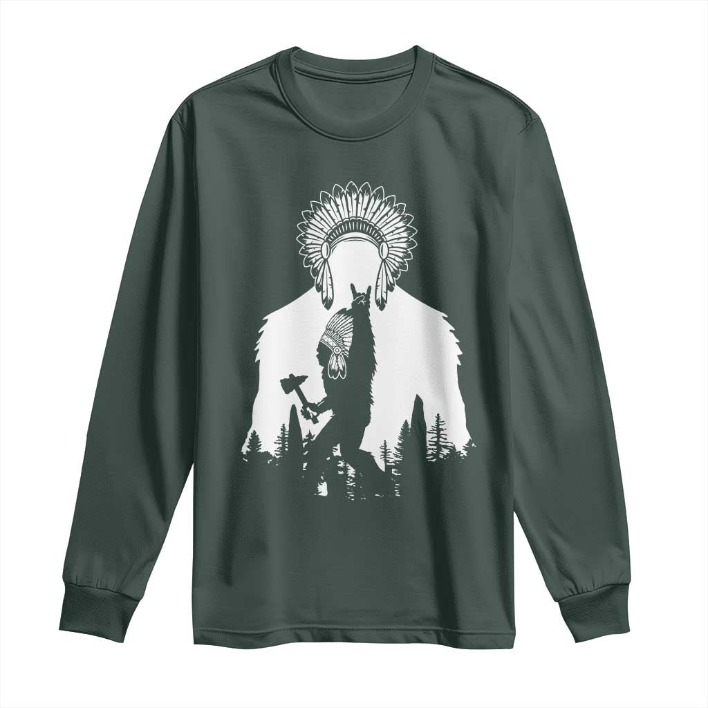 Bigfoot Native American Chief Long Sleeve Shirt Hunting Spear Warrior Graphic