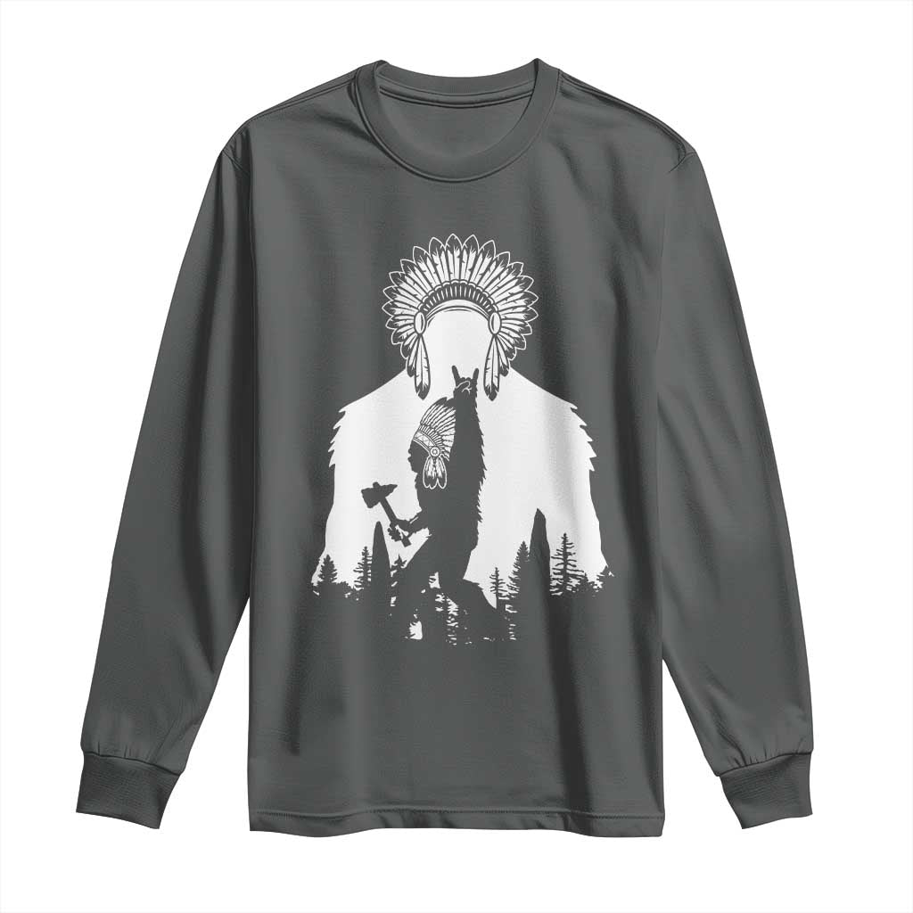 Bigfoot Native American Chief Long Sleeve Shirt Hunting Spear Warrior Graphic