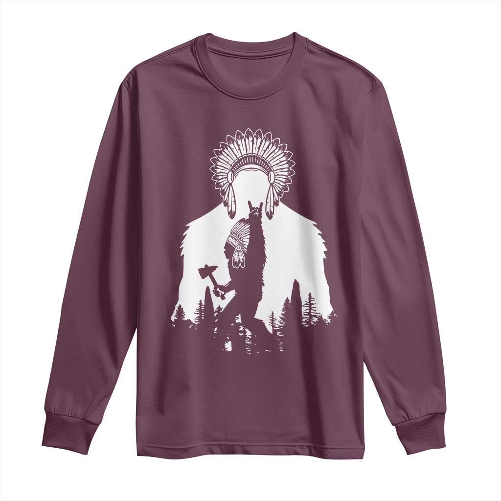 Bigfoot Native American Chief Long Sleeve Shirt Hunting Spear Warrior Graphic