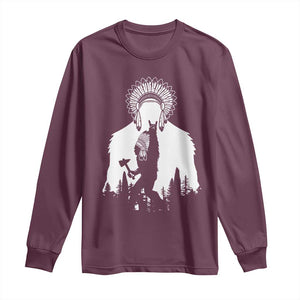 Bigfoot Native American Chief Long Sleeve Shirt Hunting Spear Warrior Graphic