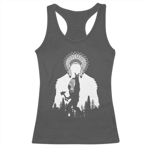 Bigfoot Native American Chief Racerback Tank Top Hunting Spear Warrior Graphic