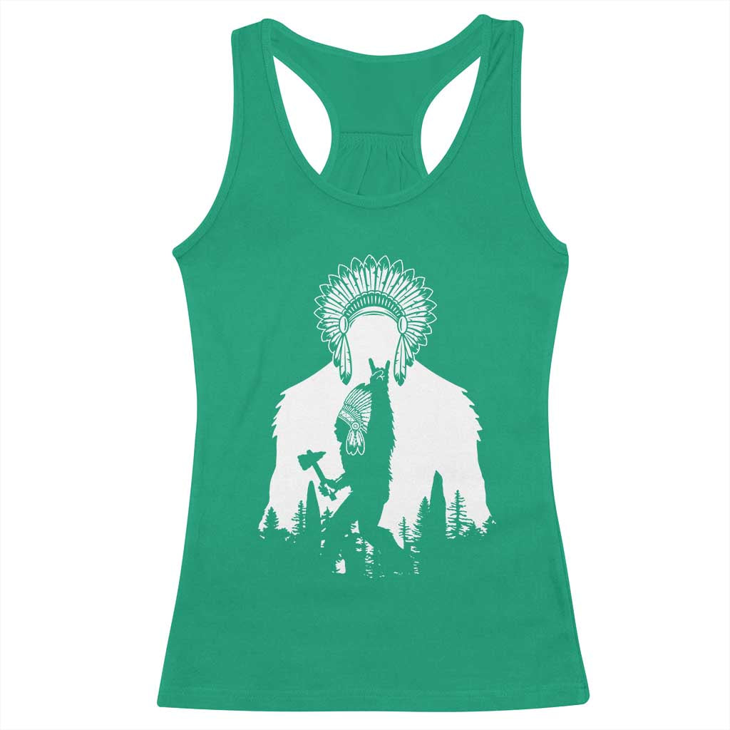Bigfoot Native American Chief Racerback Tank Top Hunting Spear Warrior Graphic