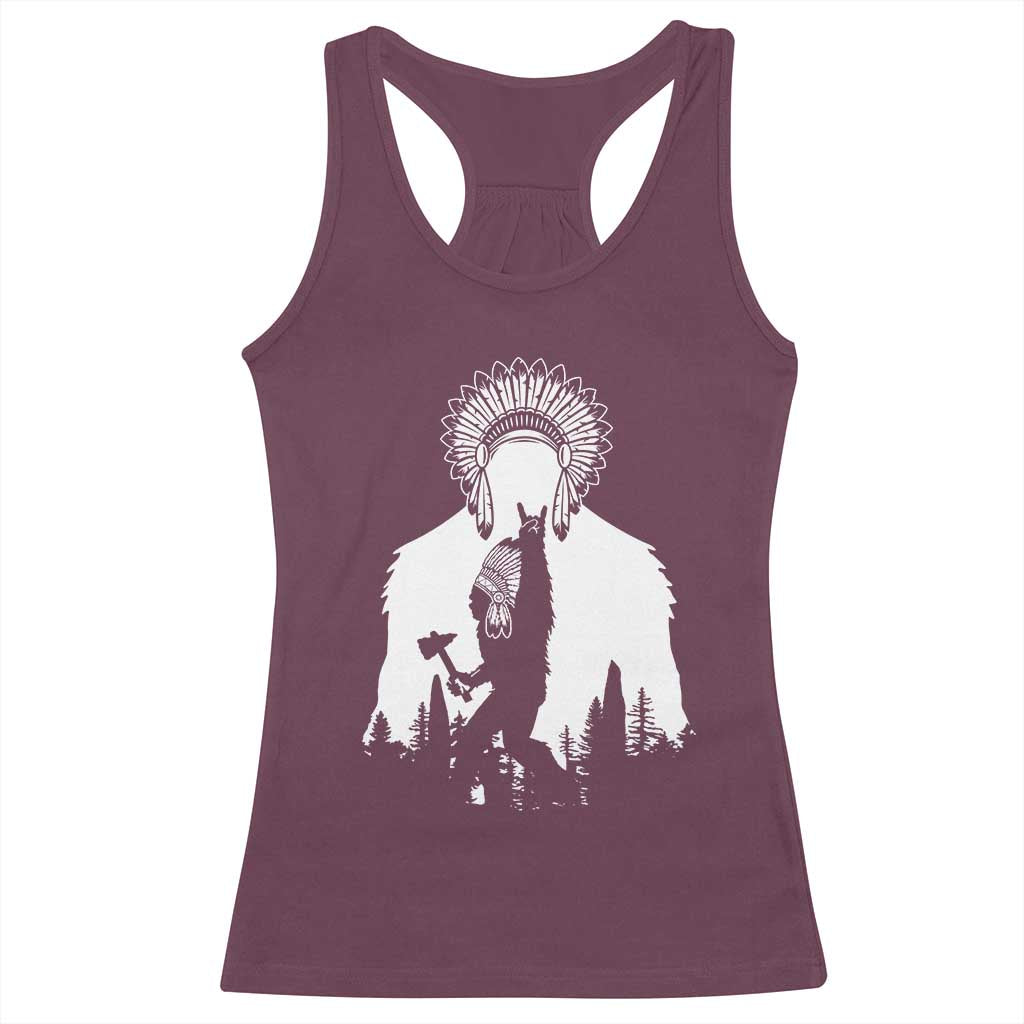 Bigfoot Native American Chief Racerback Tank Top Hunting Spear Warrior Graphic