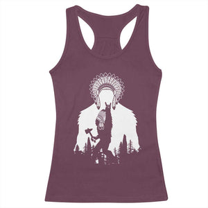 Bigfoot Native American Chief Racerback Tank Top Hunting Spear Warrior Graphic