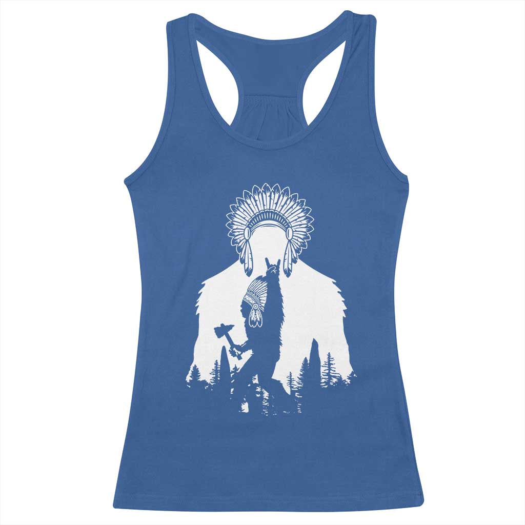 Bigfoot Native American Chief Racerback Tank Top Hunting Spear Warrior Graphic