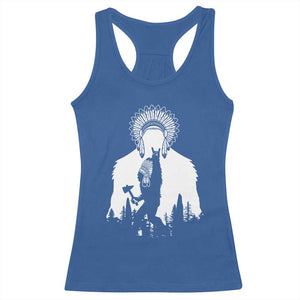 Bigfoot Native American Chief Racerback Tank Top Hunting Spear Warrior Graphic