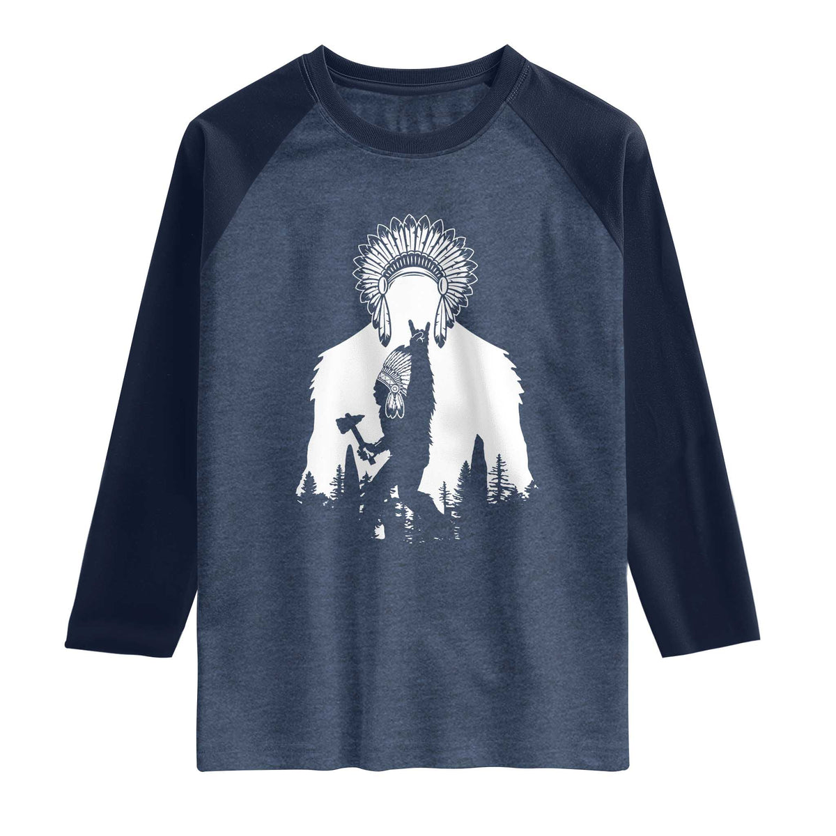 Bigfoot Native American Chief Raglan Shirt Hunting Spear Warrior Graphic