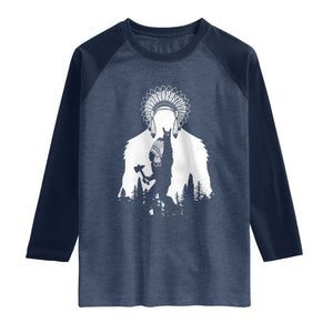 Bigfoot Native American Chief Raglan Shirt Hunting Spear Warrior Graphic