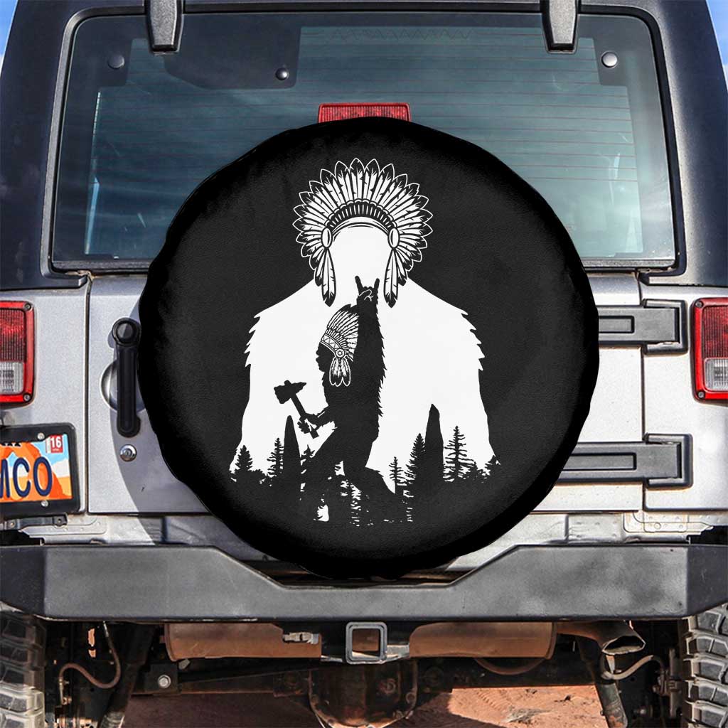 Bigfoot Native American Chief Spare Tire Cover Hunting Spear Warrior Graphic TS12 No hole Black Print Your Wear