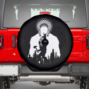 Bigfoot Native American Chief Spare Tire Cover Hunting Spear Warrior Graphic