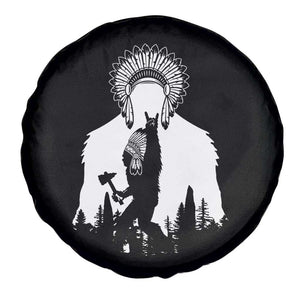 Bigfoot Native American Chief Spare Tire Cover Hunting Spear Warrior Graphic