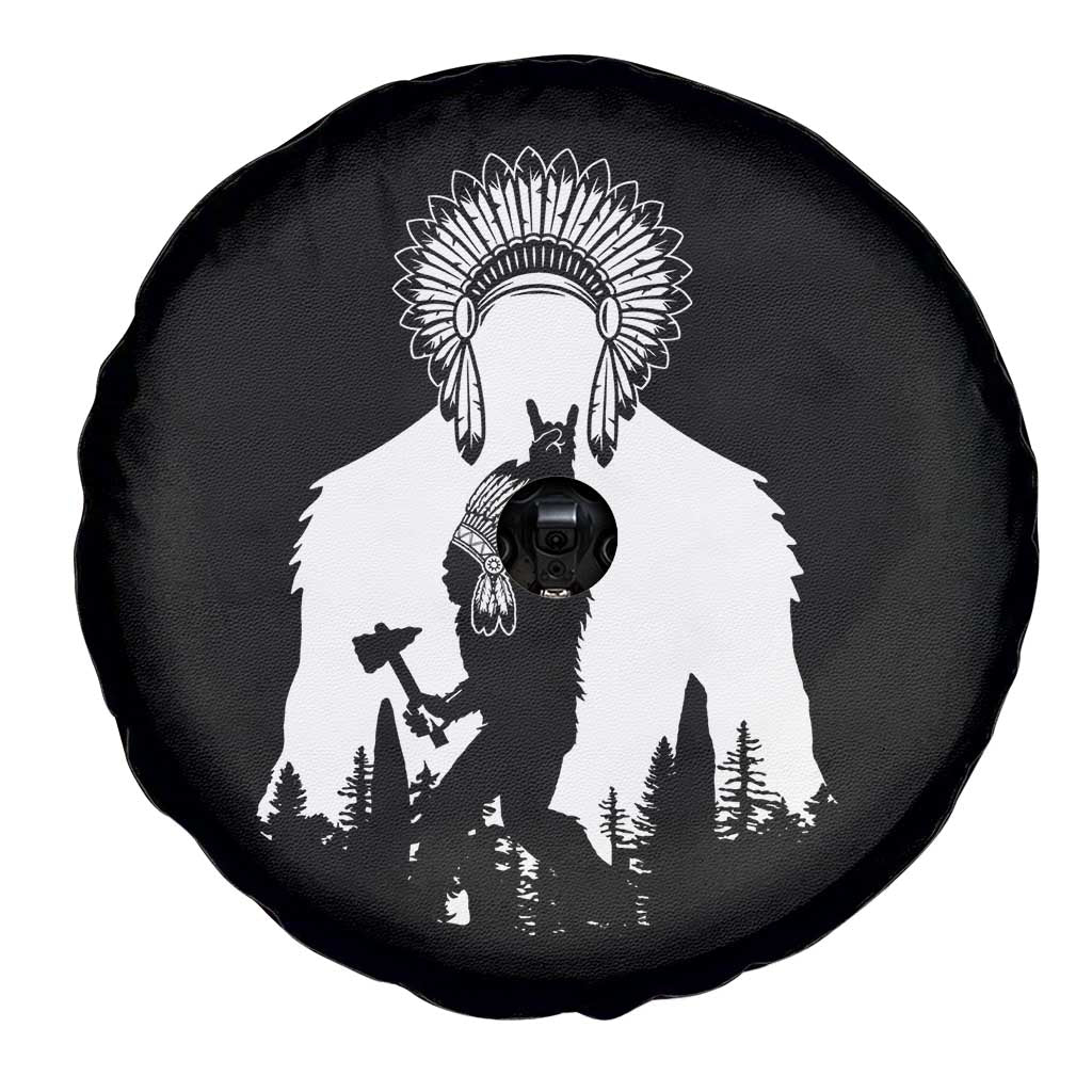 Bigfoot Native American Chief Spare Tire Cover Hunting Spear Warrior Graphic