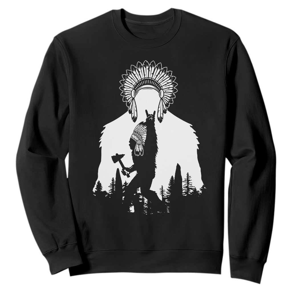Bigfoot Native American Chief Sweatshirt Hunting Spear Warrior Graphic