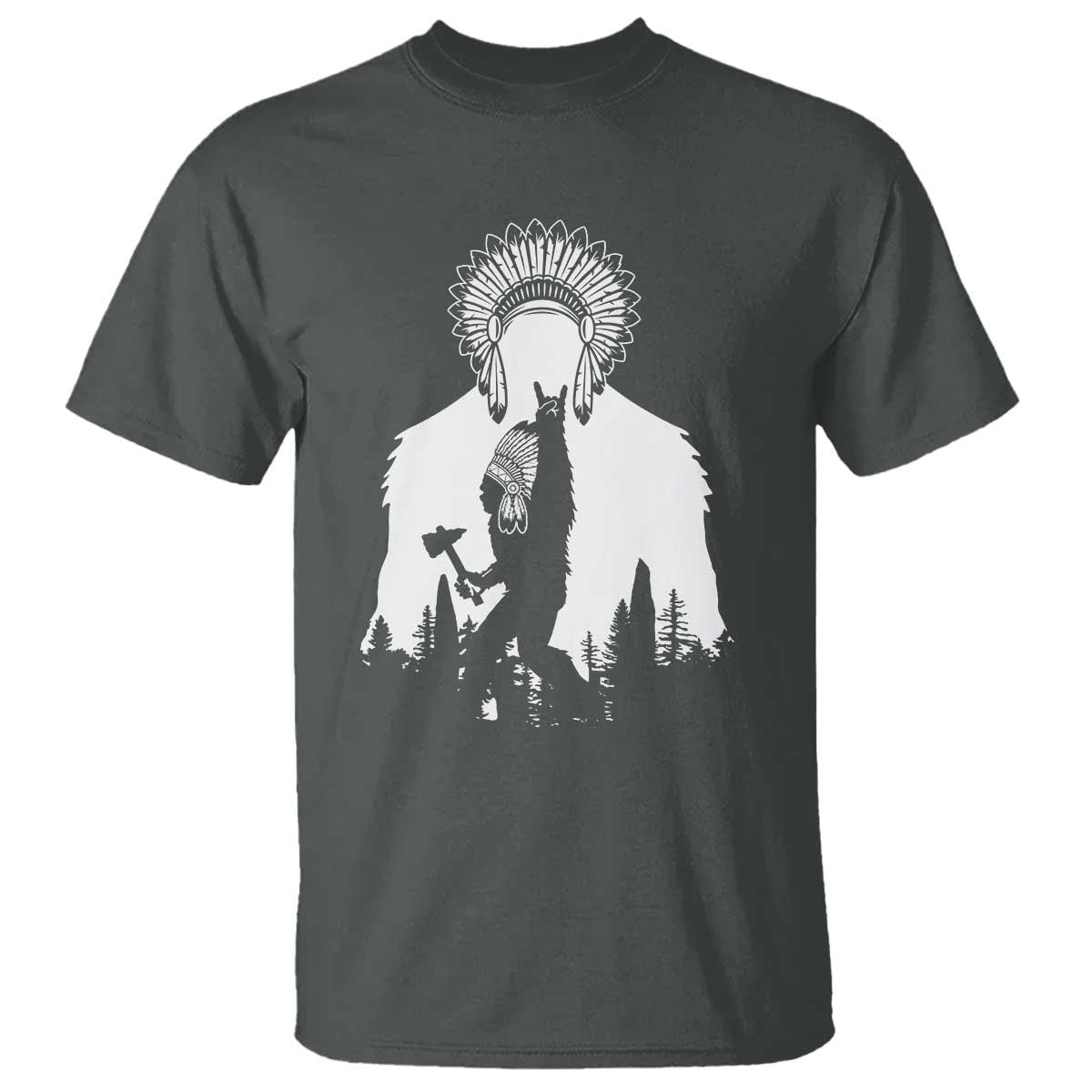 Bigfoot Native American Chief T Shirt Hunting Spear Warrior Graphic