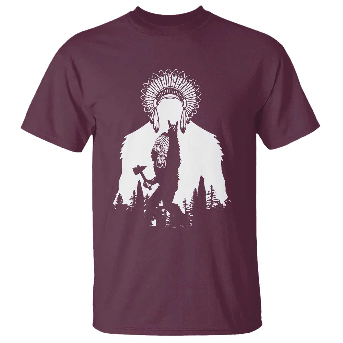 Bigfoot Native American Chief T Shirt Hunting Spear Warrior Graphic