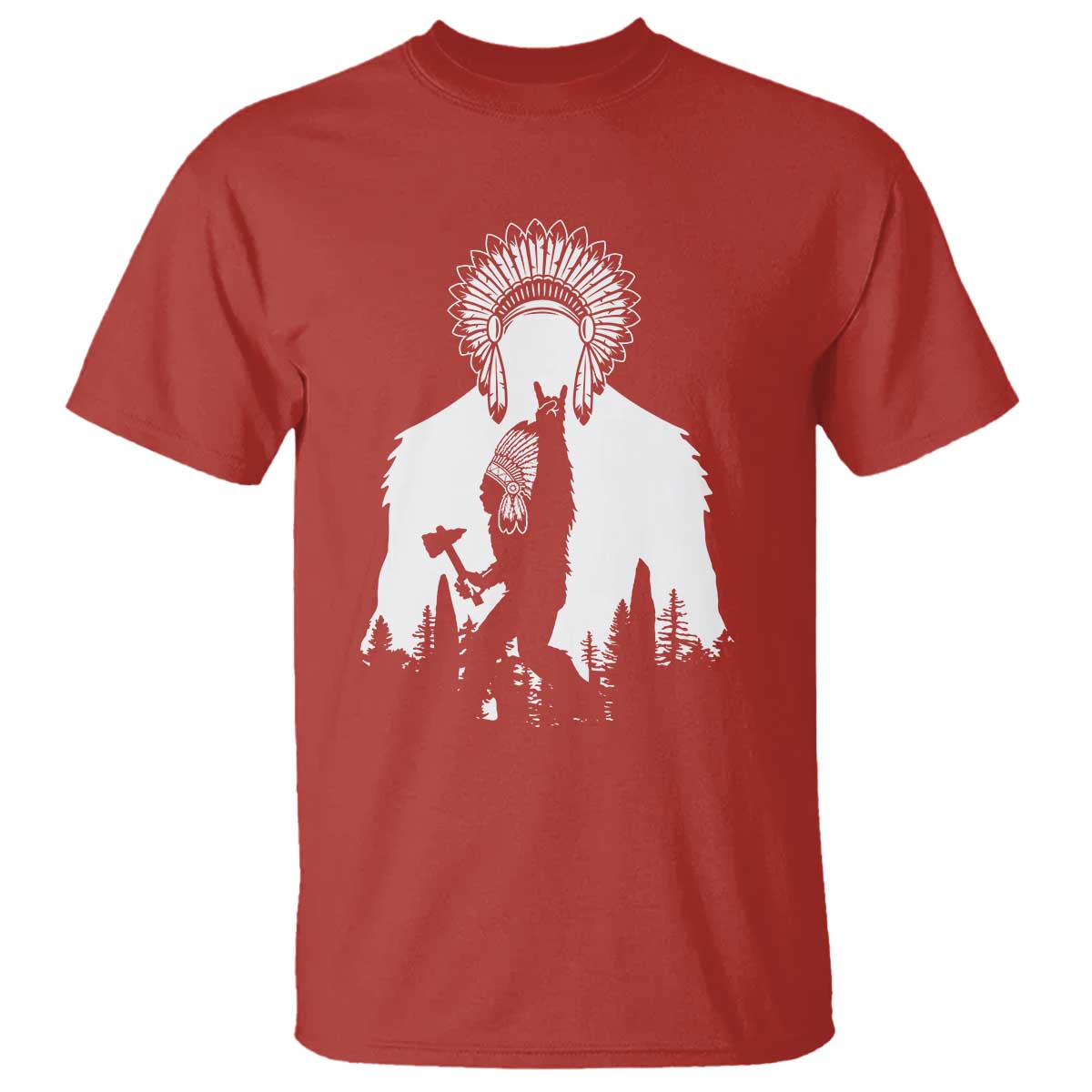 Bigfoot Native American Chief T Shirt Hunting Spear Warrior Graphic