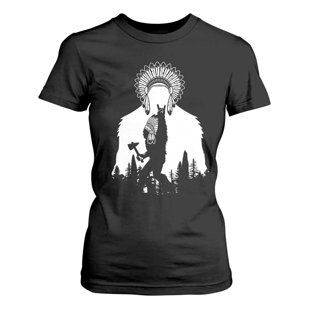 Bigfoot Native American Chief T Shirt For Women Hunting Spear Warrior Graphic TS12 Black Print Your Wear