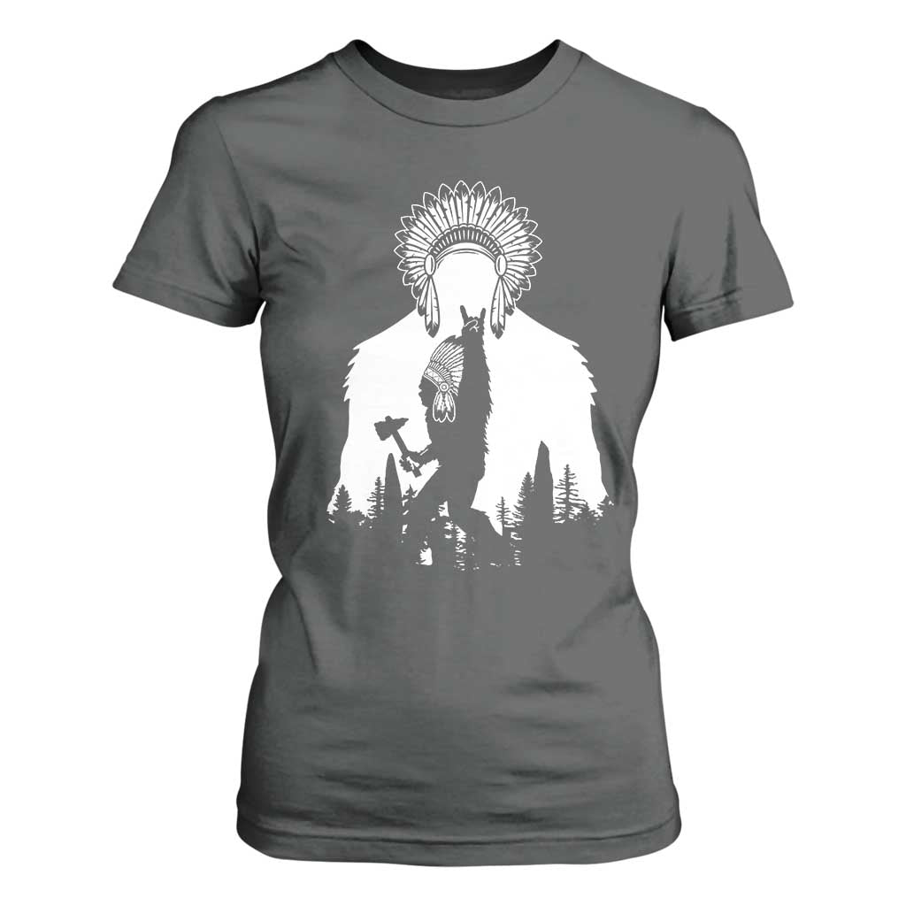 Bigfoot Native American Chief T Shirt For Women Hunting Spear Warrior Graphic