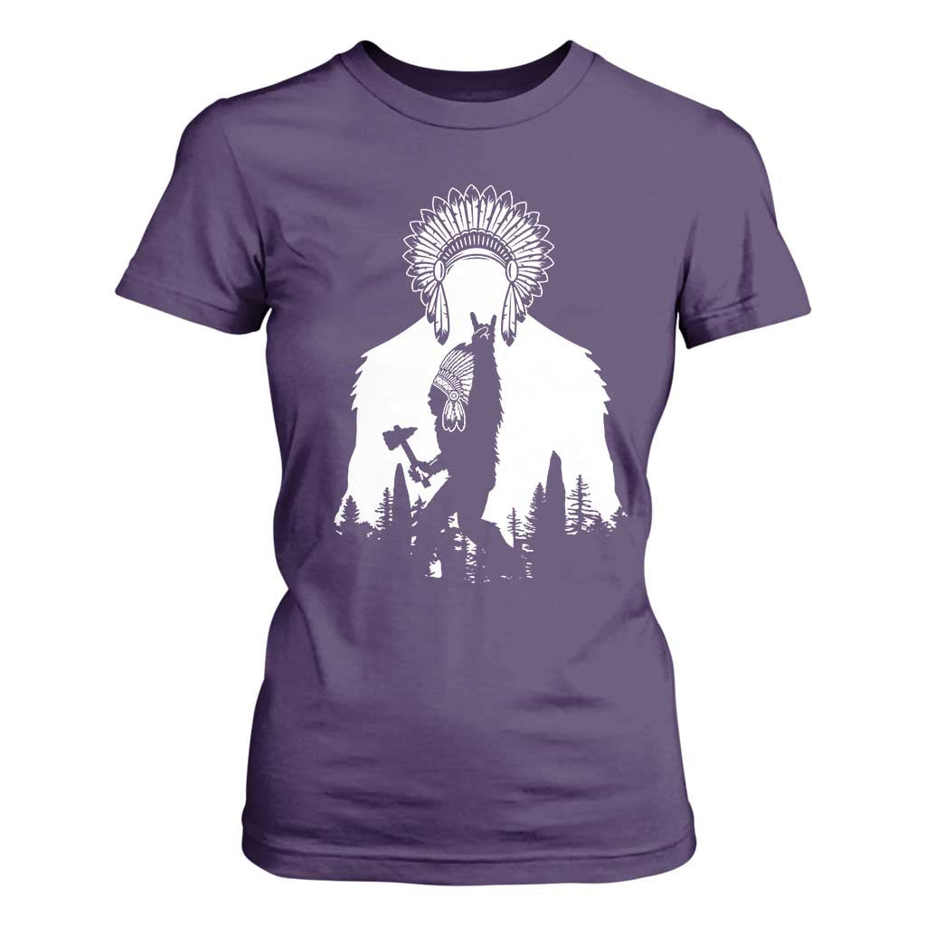Bigfoot Native American Chief T Shirt For Women Hunting Spear Warrior Graphic