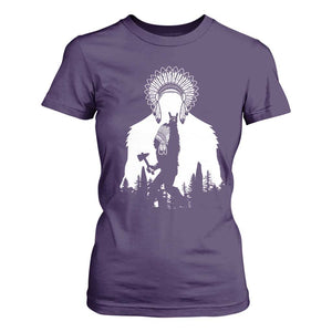 Bigfoot Native American Chief T Shirt For Women Hunting Spear Warrior Graphic