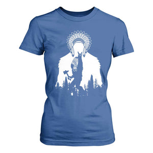 Bigfoot Native American Chief T Shirt For Women Hunting Spear Warrior Graphic