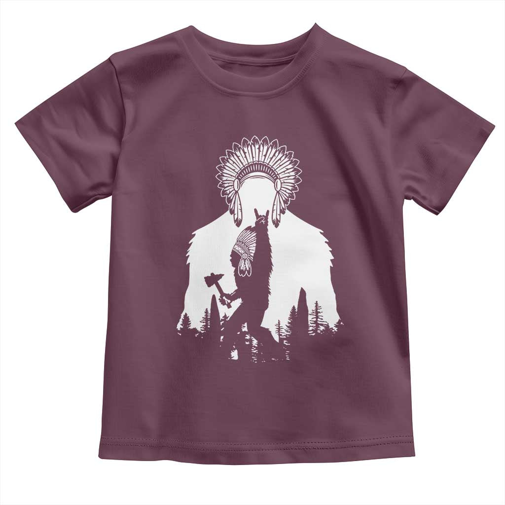 Bigfoot Native American Chief Toddler T Shirt Hunting Spear Warrior Graphic