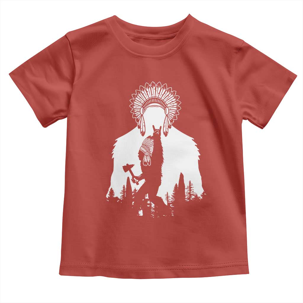 Bigfoot Native American Chief Toddler T Shirt Hunting Spear Warrior Graphic