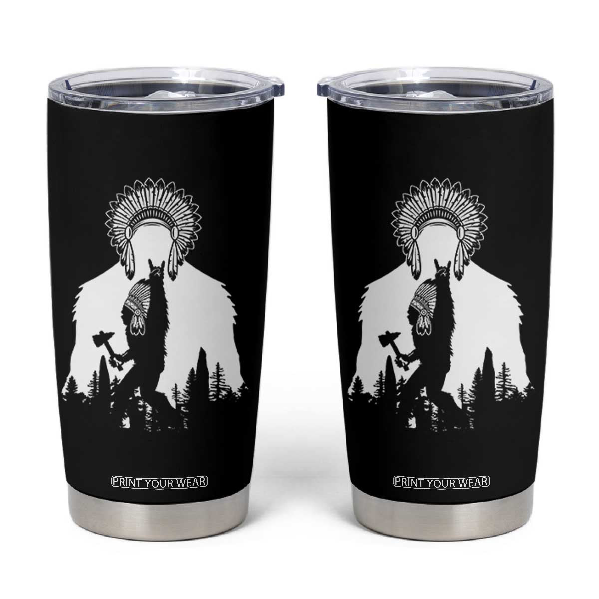 Bigfoot Native American Chief Tumbler Cup Hunting Spear Warrior Graphic