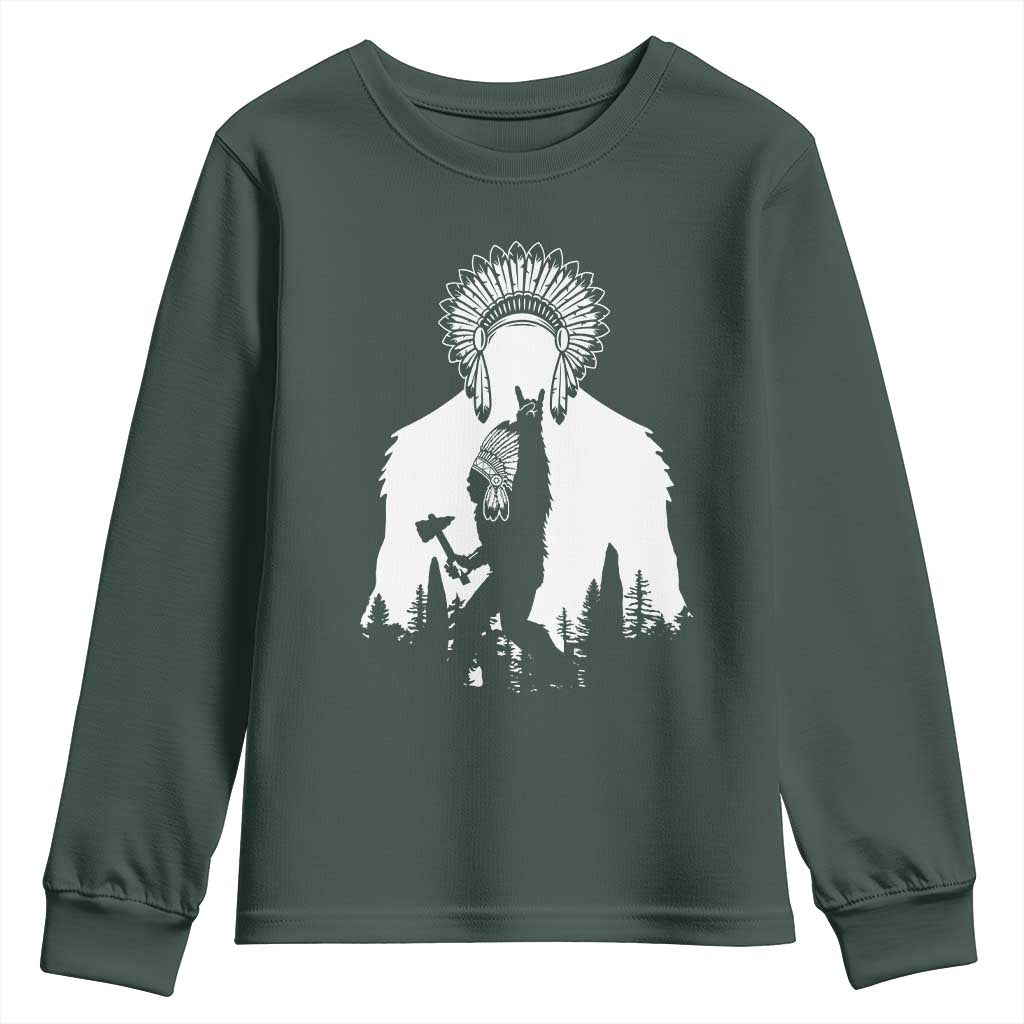 Bigfoot Native American Chief Youth Sweatshirt Hunting Spear Warrior Graphic