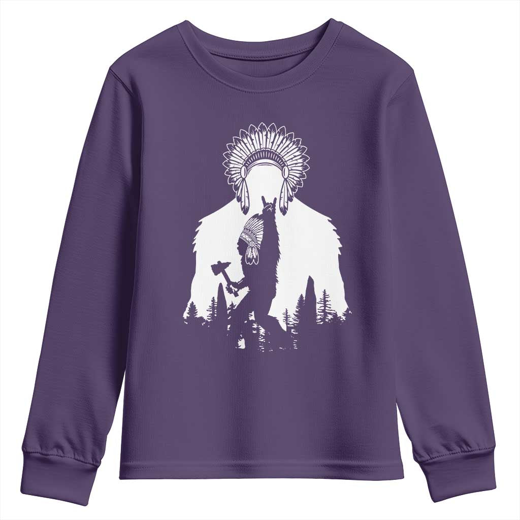 Bigfoot Native American Chief Youth Sweatshirt Hunting Spear Warrior Graphic
