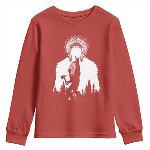 Bigfoot Native American Chief Youth Sweatshirt Hunting Spear Warrior Graphic