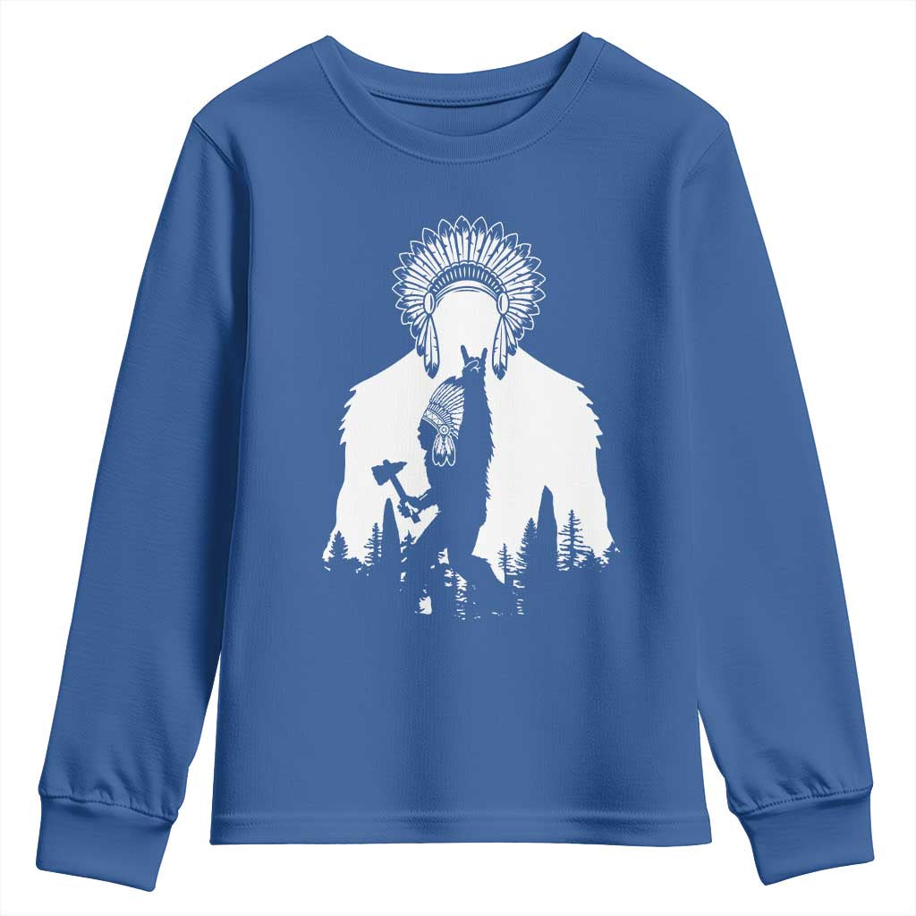 Bigfoot Native American Chief Youth Sweatshirt Hunting Spear Warrior Graphic