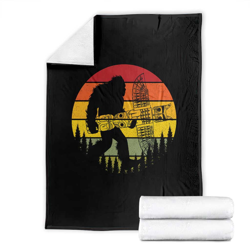 Vintage Pacific Northwest Bigfoot With Totem Pole Throw Blanket
