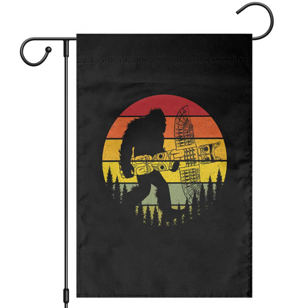 Vintage Pacific Northwest Bigfoot With Totem Pole Garden Flag TS12 Black Print Your Wear