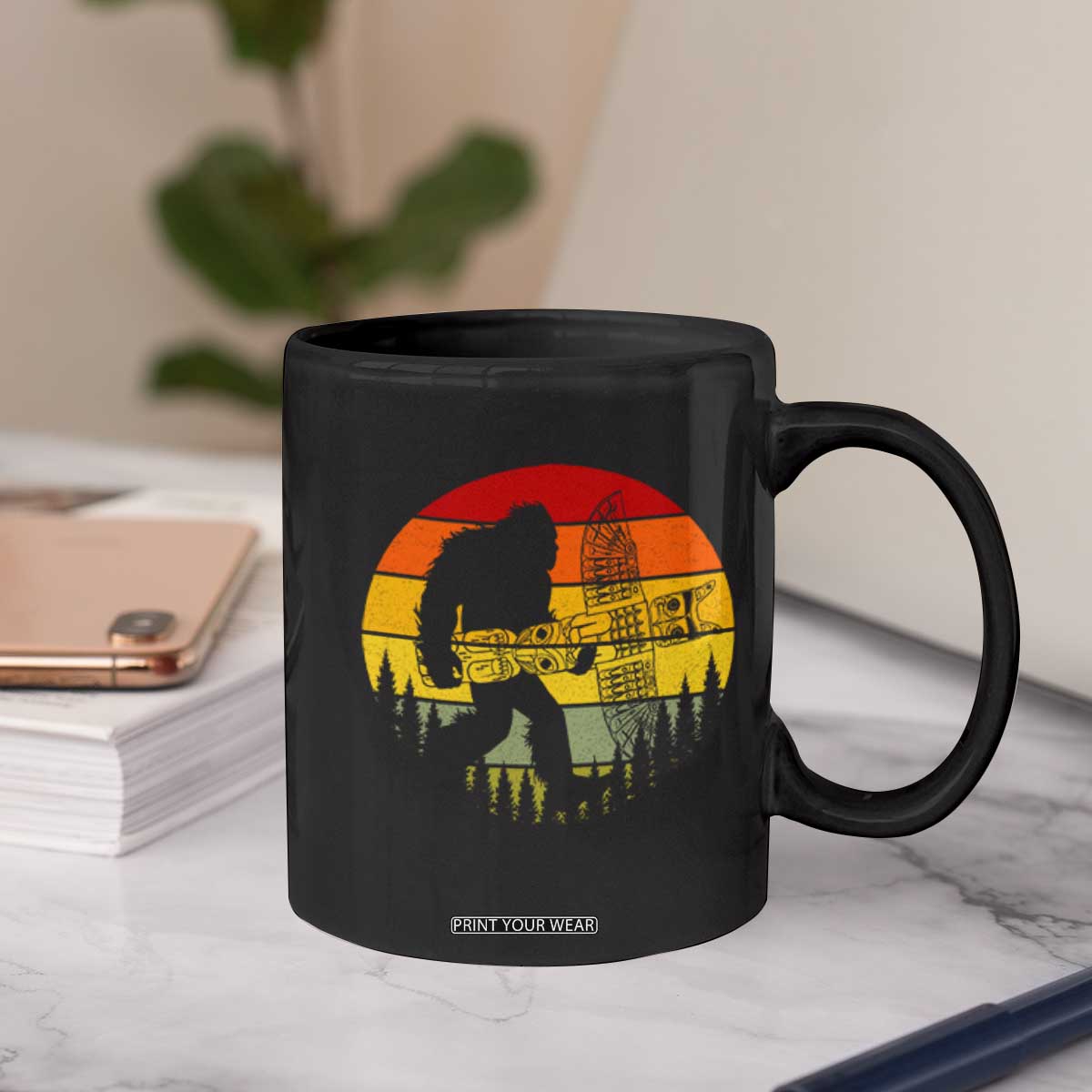 Vintage Pacific Northwest Bigfoot With Totem Pole Coffee Mug