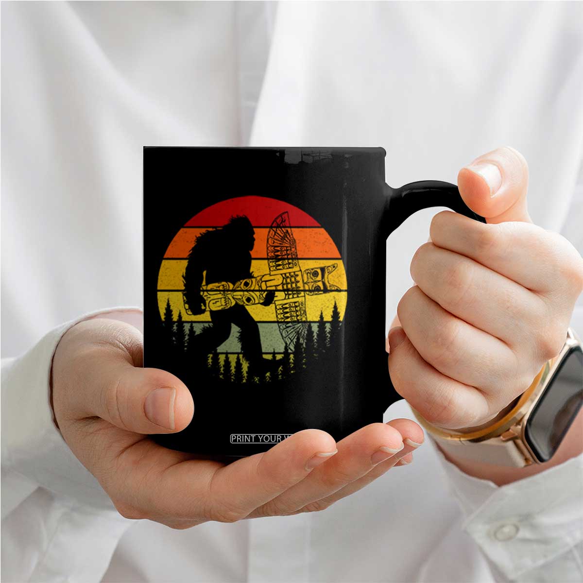 Vintage Pacific Northwest Bigfoot With Totem Pole Coffee Mug
