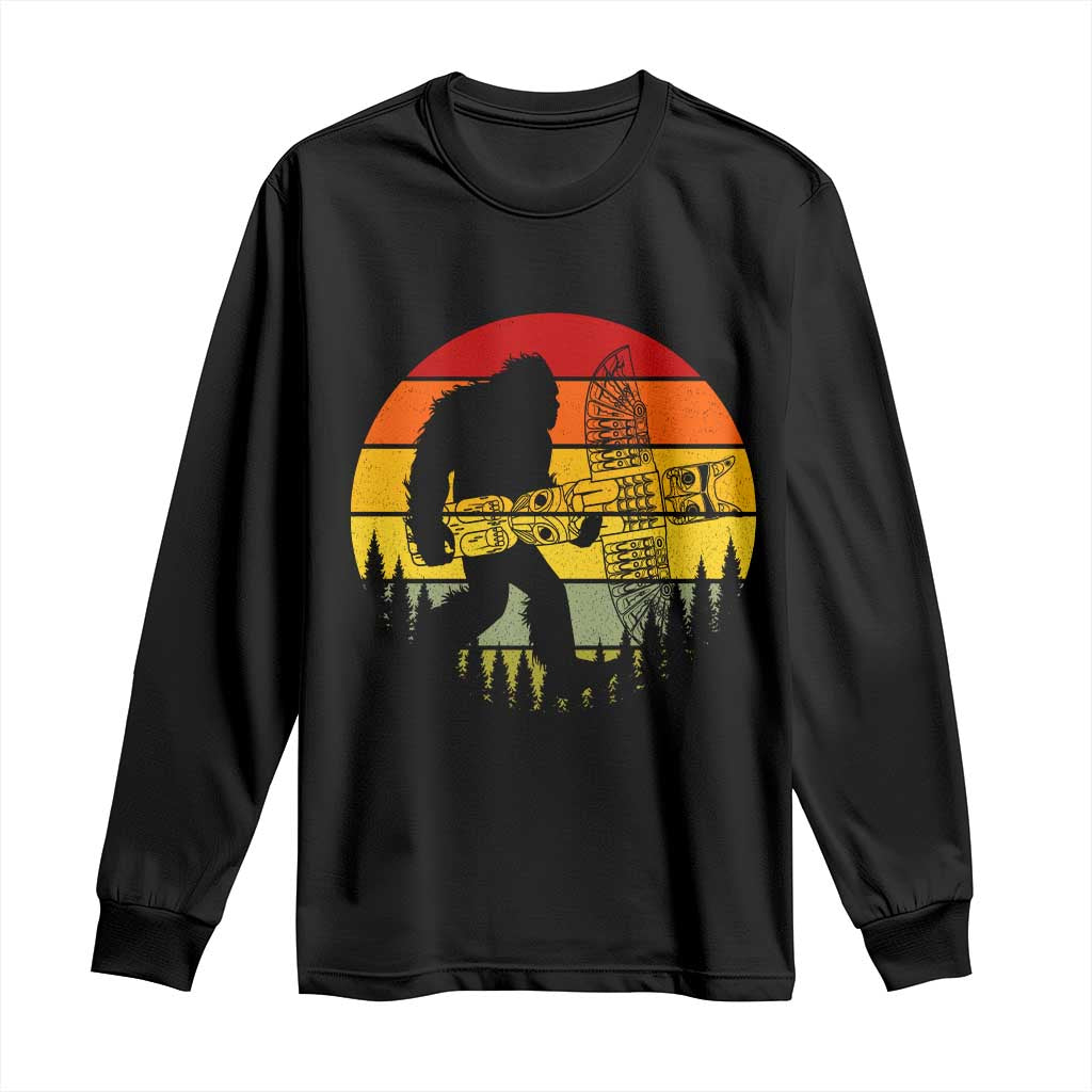 Vintage Pacific Northwest Bigfoot With Totem Pole Long Sleeve Shirt TS12 Black Print Your Wear
