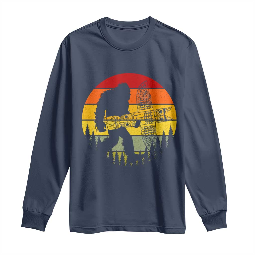 Vintage Pacific Northwest Bigfoot With Totem Pole Long Sleeve Shirt