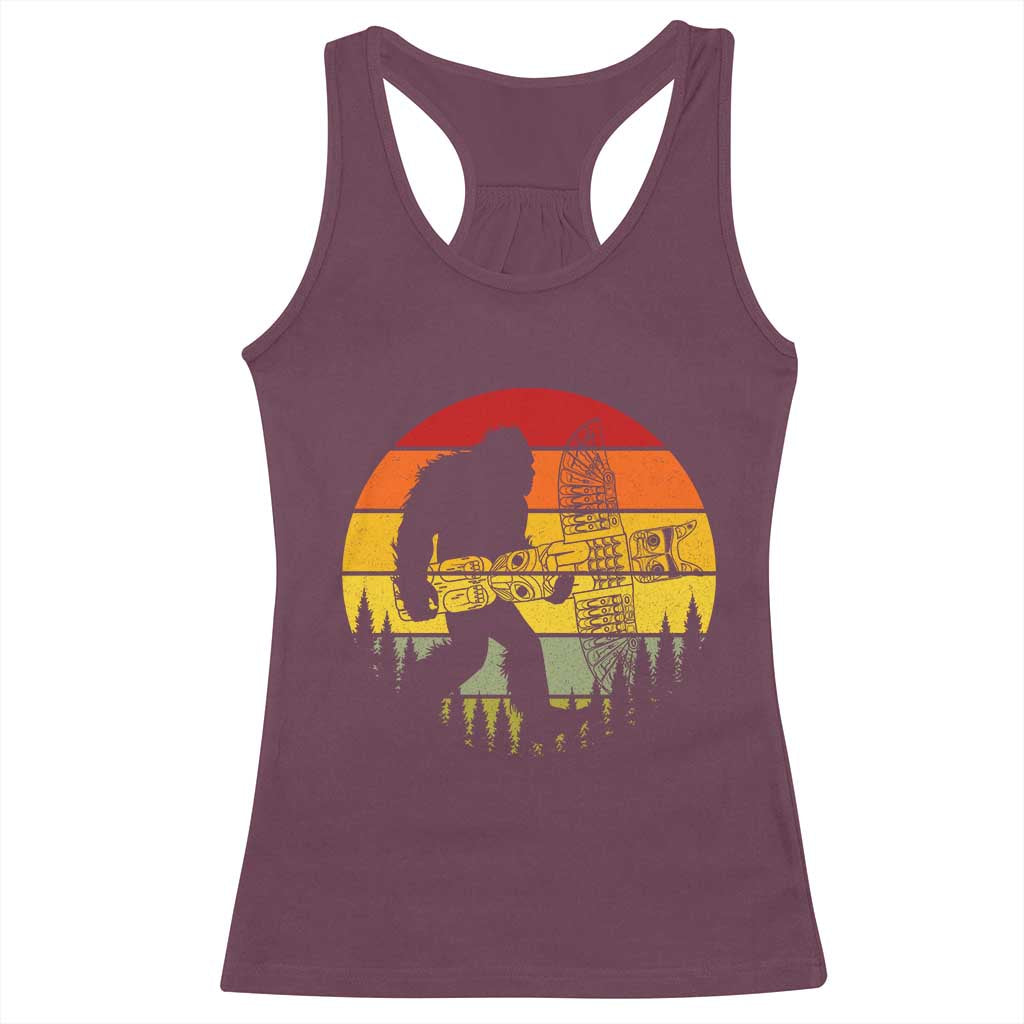 Vintage Pacific Northwest Bigfoot With Totem Pole Racerback Tank Top