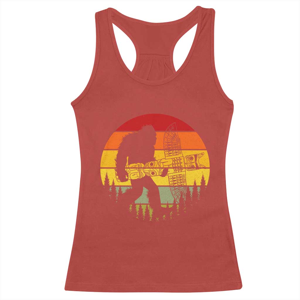 Vintage Pacific Northwest Bigfoot With Totem Pole Racerback Tank Top