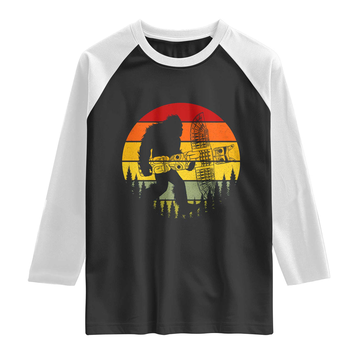 Vintage Pacific Northwest Bigfoot With Totem Pole Raglan Shirt