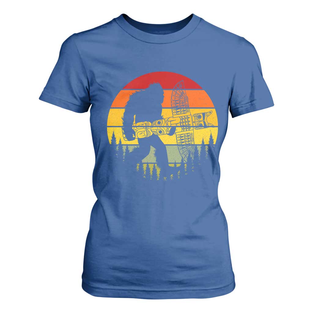 Vintage Pacific Northwest Bigfoot With Totem Pole T Shirt For Women
