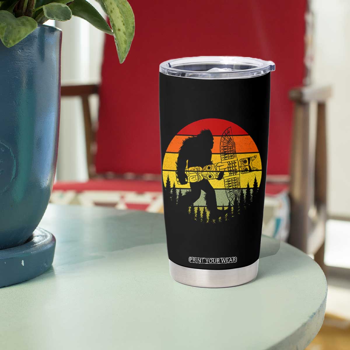 Vintage Pacific Northwest Bigfoot With Totem Pole Tumbler Cup