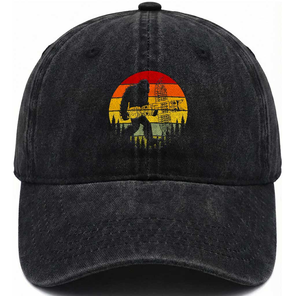 Vintage Pacific Northwest Bigfoot With Totem Pole Washed Cotton Baseball Cap TS12 Print Your Wear