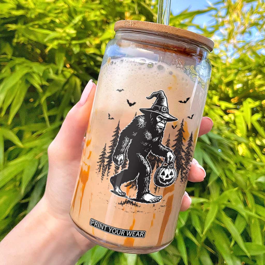 Funny Halloween Gift Glass Can Bigfoot Witch Costume TS12 White Print Your Wear