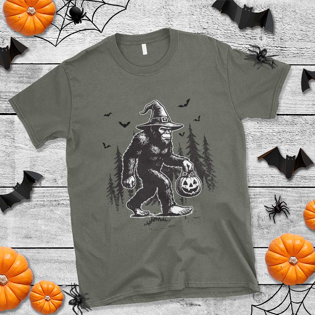Funny Halloween Gift T Shirt Bigfoot Witch Costume TS12 Military Green Print Your Wear